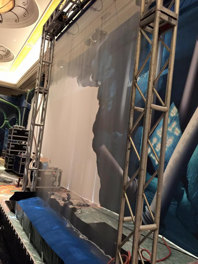The Tsunami Water Screen&trade; is a high-resolution rear-projection screen created entirely in a cascade of free-falling wate