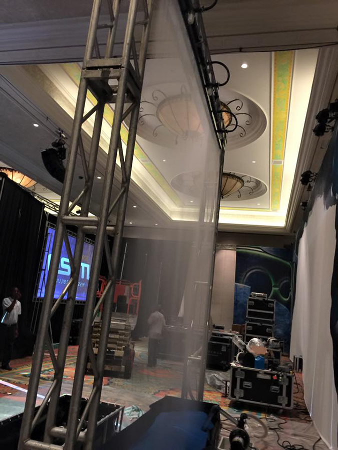 Tsunami Water Screen&trade; is a Water scrim, rain wall, video waterfall, water curtain, H2O screen, water curtain, projection screen.
